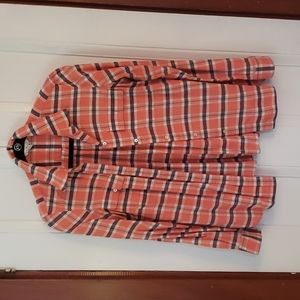 L.L. Bean plaid flannel long sleeve button down, orange and gray, size 8